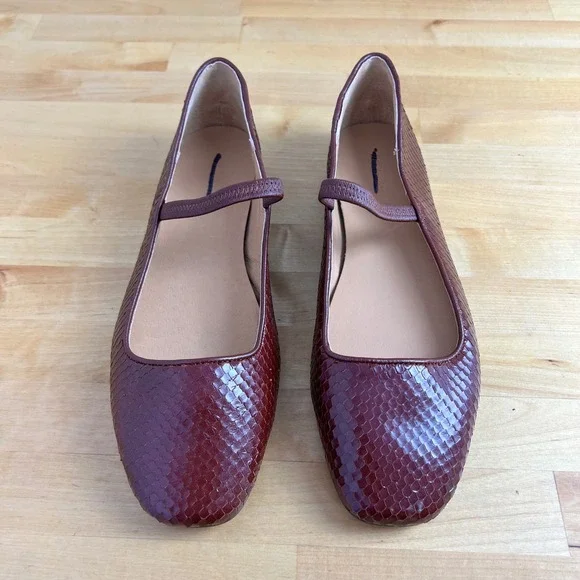Madewell Greta Ballet Flat Size 9 Burgundy Snake Leather Mary Jane Square Toe - Picture 2 of 9